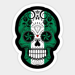 Nigerian Flag Sugar Skull with Roses Sticker